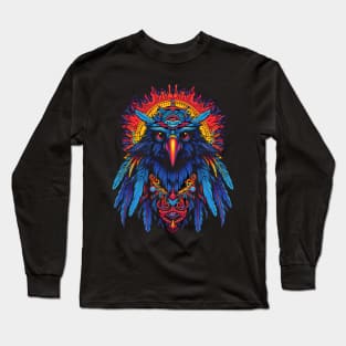 Psychedelic DMT Art Crow Portrait Long Sleeve T-Shirt